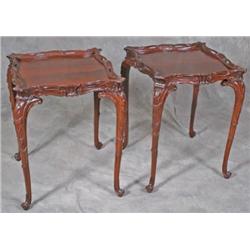 Flamed Mahogany Heavily Carved End Tables