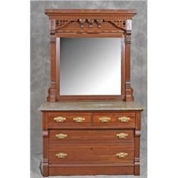 Victorian Marble Toped Dresser w/Fancy Mirror