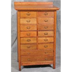 Slant Top Oak 14 Drawer Desk