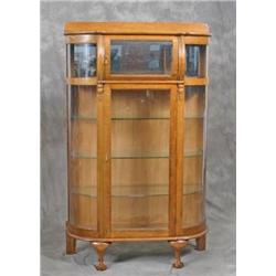 Oak Curved Glass China Cabinet w/Curved Glass Top Door