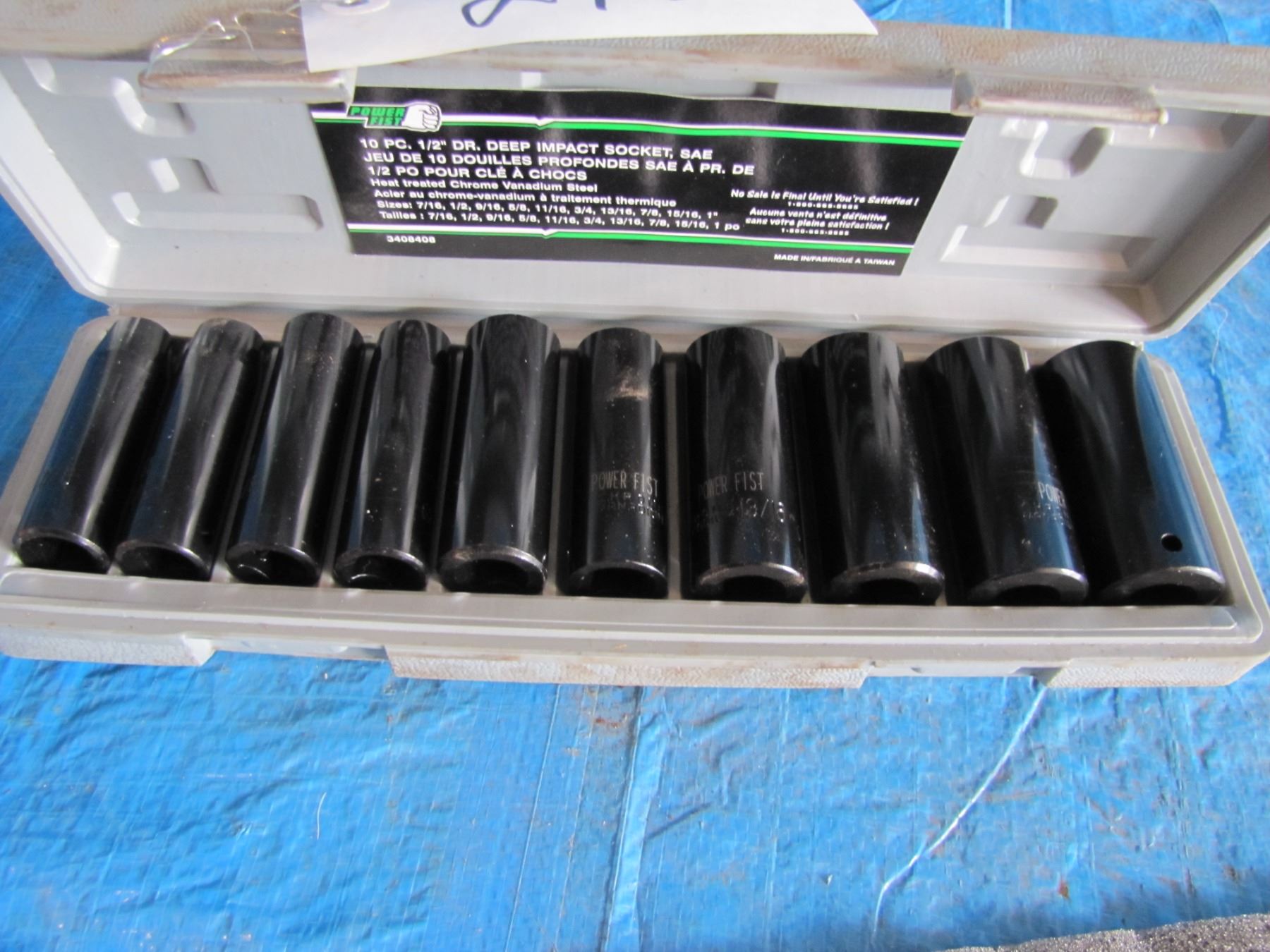 Power fist 10 piece half inch drive deep impact socket set