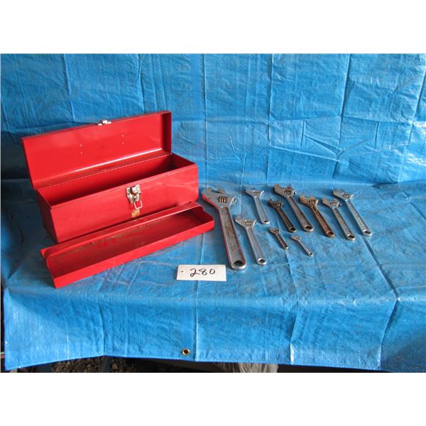 Tool box with assorted Crescent wrenches