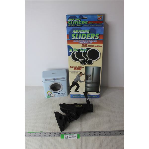 Furniture Sliders, Washing Machine Tin Coin Bank, Misc.