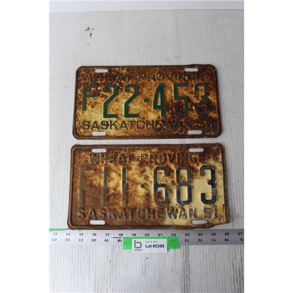 (2) Saskatchewan Farm License Plates - 1951, 1953