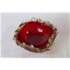 Image 2 : (2) Red Glasses - Small Glass Ashtray w/Gold Flecks in Glass
