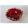 Image 2 : (2) Red Glasses - Small Glass Ashtray w/Gold Flecks in Glass