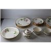 Image 2 : Set of Wood Ivory Ware Pink Rose Embossed Edge Gold Trim - Plates, Cups, Tray, Bowl, Creamer, Tea Po