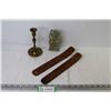 Image 1 : Brass Candle Holder - (2) Wooden Incense Holders - Stone Carving