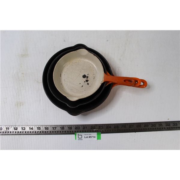 (3) Enamel Coated Cast Iron Frying Pans