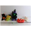 Image 1 : (5) Halloween-Themed Stuffed Animals - Pumpkins, Black Cat, Witches, Ghost