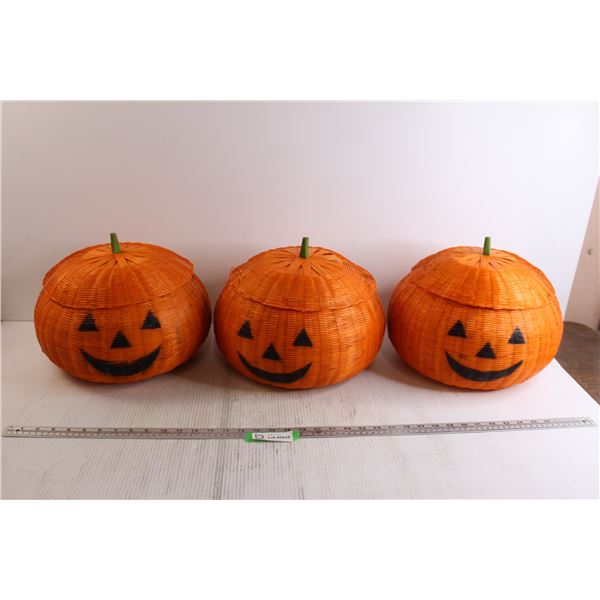 (3) Woven Pumpkin Baskets