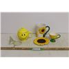 Image 1 : Happy Face Mug, Sunflower Teacup - Chipped, Vase, and Trinket Holder