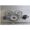 Image 1 : (3) Blue and White Floral Plates, Covered Japanese Dish, Porcelain Small Watering Can - Chipped