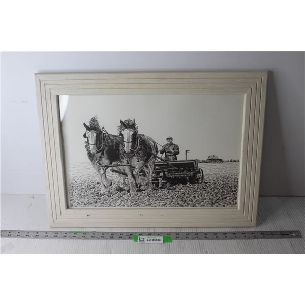 Framed Art of a Man Riding Riding Grain Drill by Horses - 16 1/2" x 22 1/2"