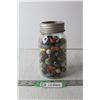 Image 1 : Glass Mason Jar of Assorted Marbles