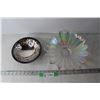 Image 1 : Silver Plated and Iridescent Carnival Glass Serving Dish w/ Scalloped Edge