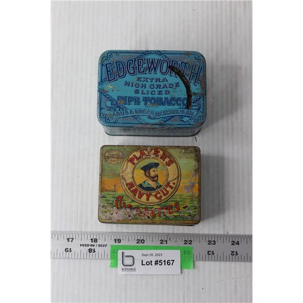 (2) Vintage Cigarette and Tobacco Tins - Players Navy Cut, Edgeworth