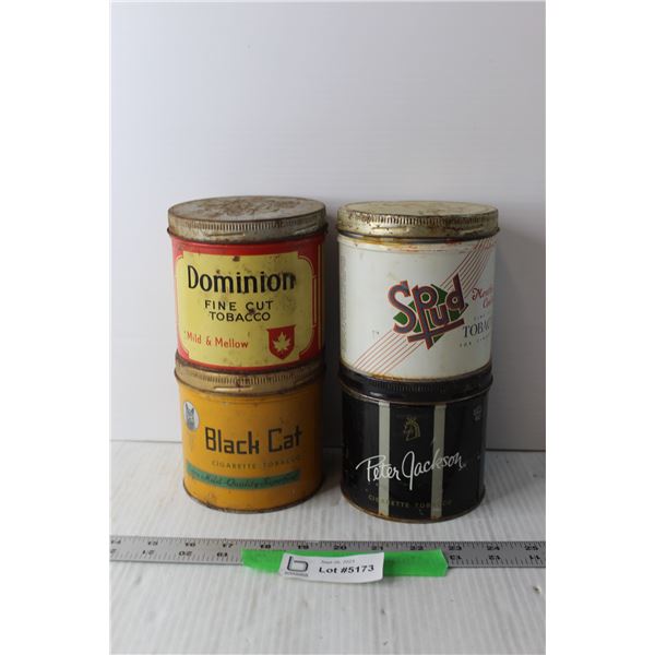 (4) Vintage Tobacco Tins - Black Cat, Dominion, Peter Jackson