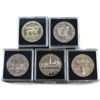 Image 1 : 1981-1985 Commemorative Brilliant Uncirculated Dollars in Square Capsules. 5pcs. 