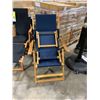 Image 2 : PAIR OF PATIOFLARE WOOD FRAMED BLUE FABRIC BEACH CHAIRS WITH LEG RESTS *IN BOX* ( 2 BOXES )