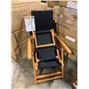 Image 2 : PAIR OF PATIOFLARE WOOD FRAMED BLACK FABRIC BEACH CHAIRS WITH LEG RESTS *ONE IN BOX*