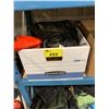 Image 1 : BOX OF ASSORTED BAGS, CLOTHING & WIRED HEADPHONES