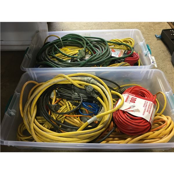 2 BOXES FULL OF OUTDOOR ELECTRICAL EXTENSION CORDS-ASSORTED SIZES & GAUGE