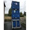 Image 1 : 3 ULINE MODEL H1737BLU HEAVY DUTY PLASTIC PALLET TOTES W/LIDS & ONE 4 WHEEL PALLET DOLLY