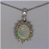 Image 8 : Solid Platinum 18K Yellow Gold 3.69 ctw Oval Opal & Diamond Halo Pendant Necklac