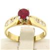 Image 1 : 14k Yellow Gold 0.77 ctw Round Ruby Solitaire Engagement Ring w/ Diamond Accents