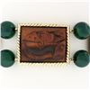 Image 2 : Lucien Piccard 14K Gold Carved Tigers Eye Trojan Green Chalcedony Beads Bracelet