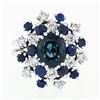Image 4 : Vintage 18k White Gold 3.15 ctw Oval Sapphire Round Diamond Tiered Cluster Ring