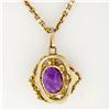 Image 4 : Vintage 14K Yellow Gold 1.75 ctw Oval Amethyst w/ Open Twisted Wire Frame Pendan