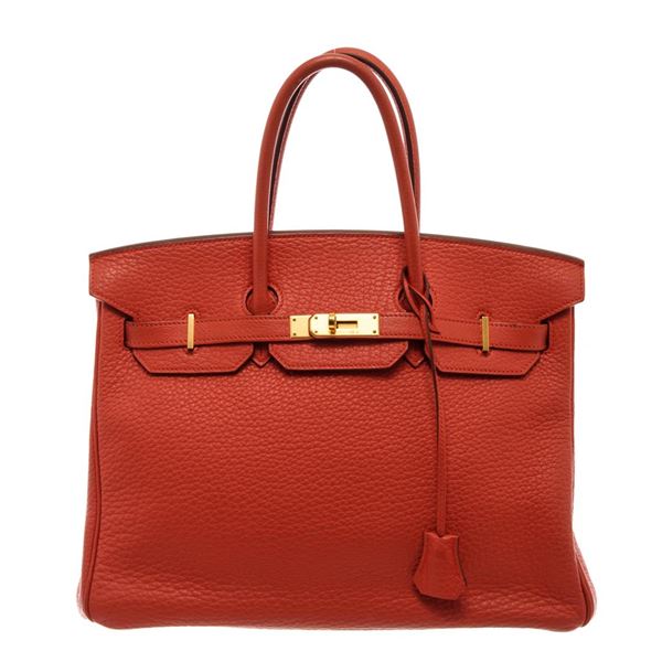 Hermes Rouge Piment Togo Leather Birkin 35 Satchel Bag