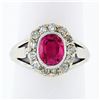 Image 1 : Antique Victorian 14k Gold Vibrant Oval Red Stone & Mine Cut Diamond Halo Ring