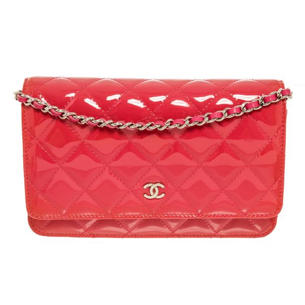 Chanel Pink Quilted Patent Leather Wallet on Chain