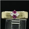 Image 2 : Unique Vintage 18K Yellow Gold.25 ctw Round Ruby Diamond Textured Cluster Ring