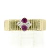 Image 3 : Unique Vintage 18K Yellow Gold.25 ctw Round Ruby Diamond Textured Cluster Ring