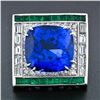 Image 2 : Estate Platinum 12.53 ctw GIA Tanzanite Emerald & Diamond Cocktail Statement Rin