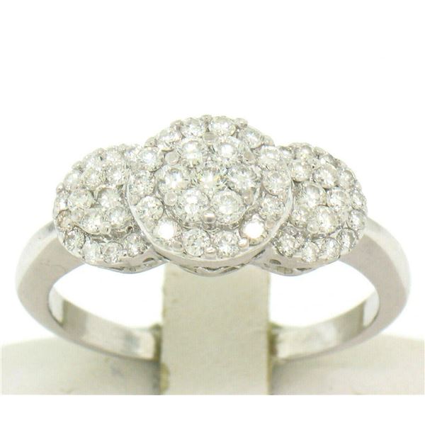 14k White Gold F VS2 1.25 ctw Triple Cluster Round Brilliant Diamond Band Ring