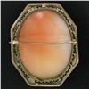 Image 2 : Vintage 14K White Gold Bezel Set Oval Open Detailed Work Cameo Pin Brooch