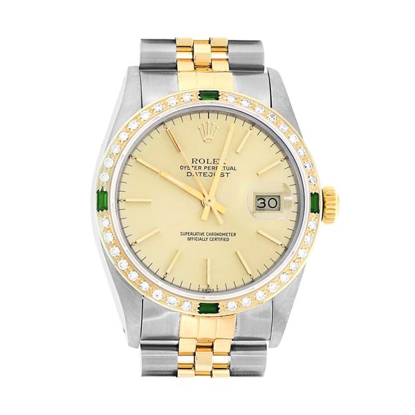 Rolex Mens 14K Yellow Gold And Stainless Steel Champagne Index Dial Diamond And