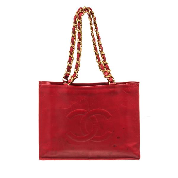 Chanel Red Lambskin Chain Shoulder Bag