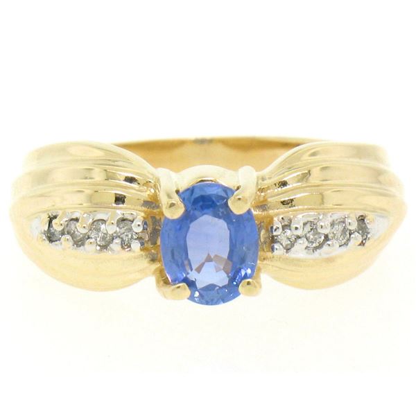 NEW Ribbed 14k Yellow Gold 1.10 ctw Oval Tanzanite Solitaire & Round Diamond Rin