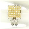 Image 1 : 18k Two Tone Solid Gold 1.10 ctw Round Pave Diamond Square Cocktail Ring