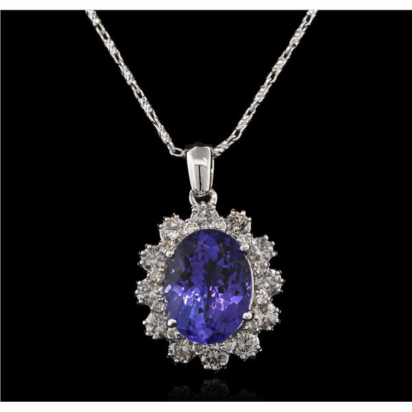 4.80 ctw Tanzanite and Diamond Pendant With Chain - 14KT White Gold