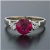 Image 2 : Vintage 18K White Gold Old Cut Red Stone Solitaire & 0.22 ctw Diamond 3 Stone Ri
