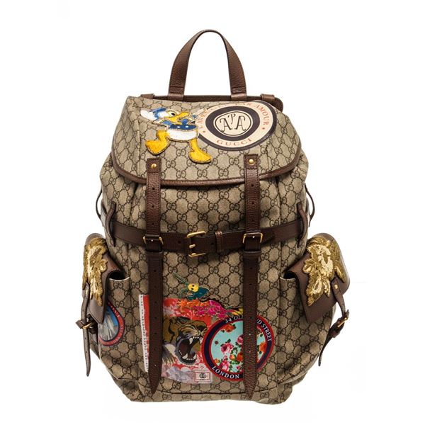 Gucci Brown Print GG Supereme Donald Duck Soft Backpack