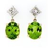 Image 1 : 14K TT Gold 5.70 ctw Oval Peridot Princess Cut Diamond Dangle Drop Earrings