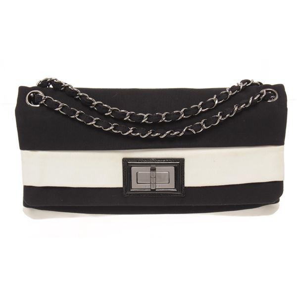 Chanel Black White Canvas 2.55 Reissue Flap Shoulder Bag